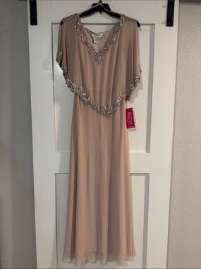 J Kara Beaded V-Neck Maxi Dress - Blush